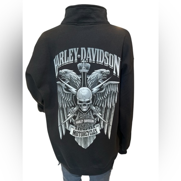 Harley Davidson Sweatshirt Mens Black L Motorcycle 1/4 Zip Skull Eagle Wisconsin - Picture 4 of 14